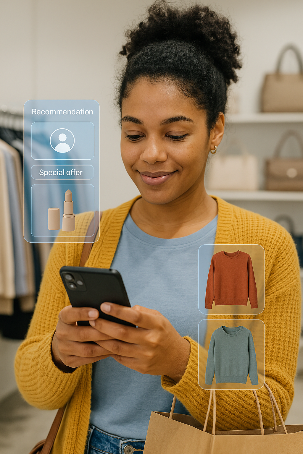 A women watching hyper personalized feed on mobile.