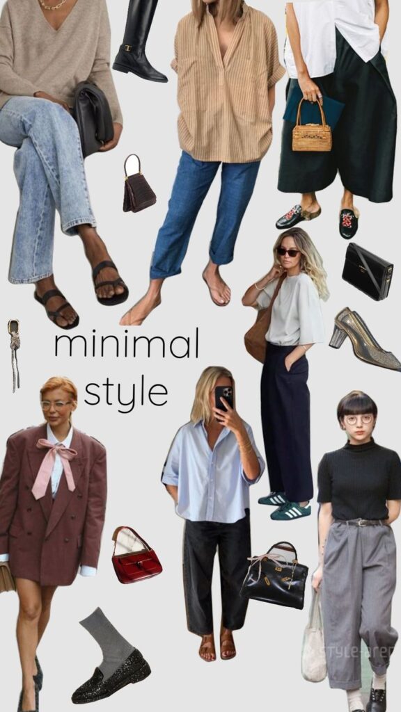 Collage of minimal style fashion.