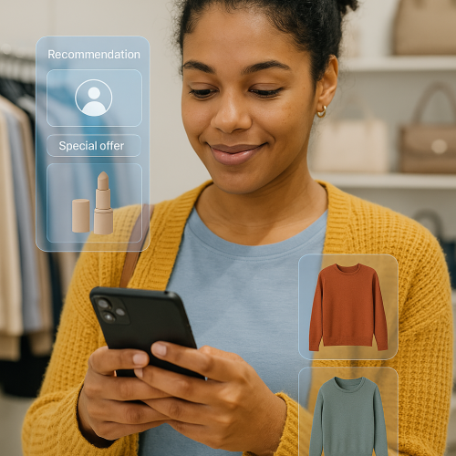 A women watching hyper personalized feed on mobile.